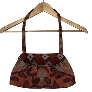 MARUCA sz Small Tapestry Patterned Shoulder Bag Pockets Handmade Terracotta +
